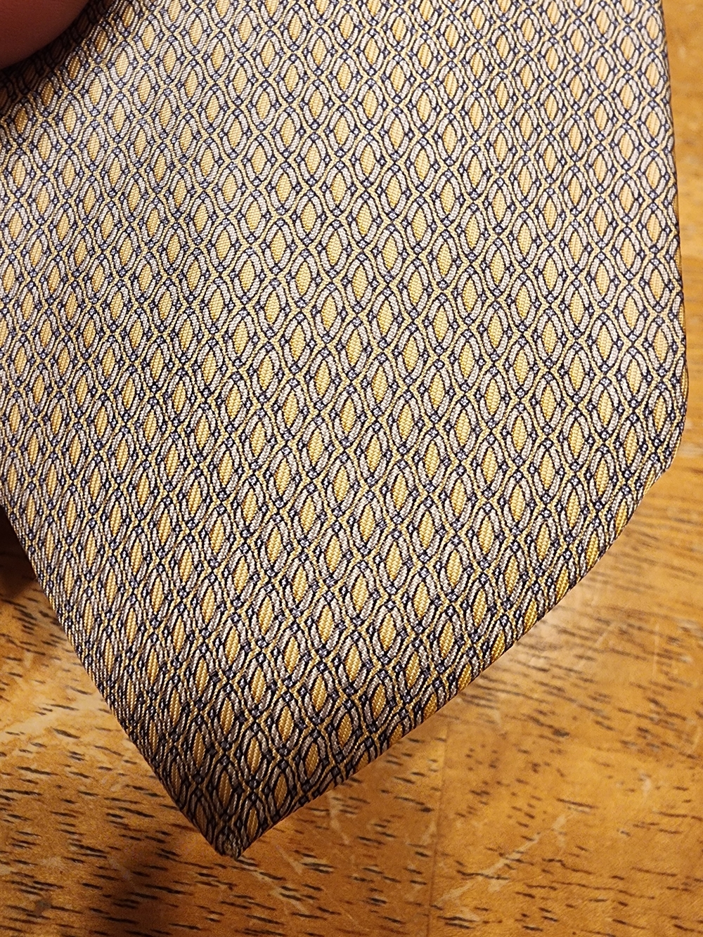 vintage Christian Dior silk necktie made in France, featuring a yellow and blue